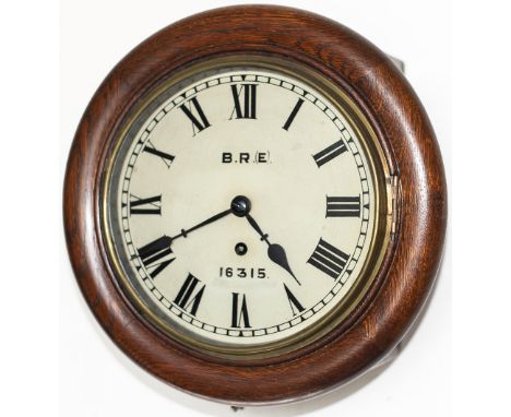 Midland Railway 8in fusee oak cased railway clock supplied circa 1900. The wire driven English fusee movement with rectangula