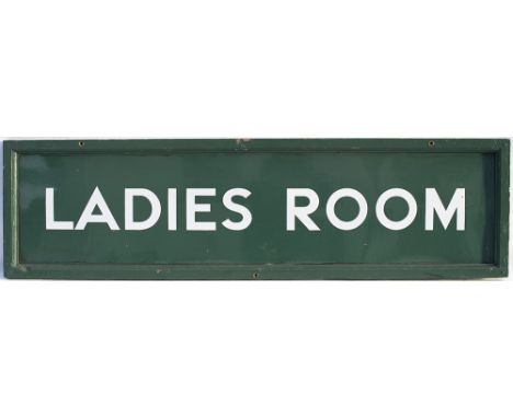 Southern Railway enamel sign LADIES ROOM. In very good condition, in original wooden frame, measures 50in x 13.5in.