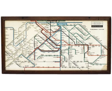 Carriage Panel Route Diagram BRITISH RAILWAYS SOUTHERN SUBURBAN SYSTEM. Shows the six main London stations Victoria, Charing 