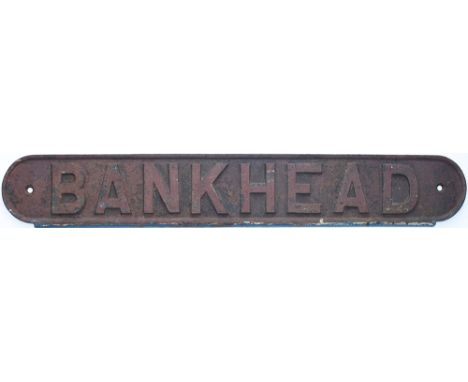 LNER cast iron seat back BANKHEAD from the former Caledonian Railway station between Carstairs and Dolphinton. In ex station 