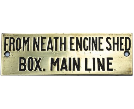 GWR hand engraved brass shelf plate FROM NEATH ENGINE SHED BOX. MAIN LINE. In good condition with original black wax infill. 