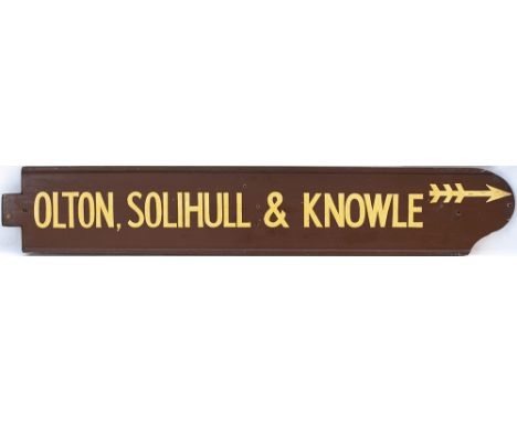 Great Western Railway platform indicator board OLTON, SOLIHULL &amp; KNOWLE with Arrow. Double sided painted wood with metal 