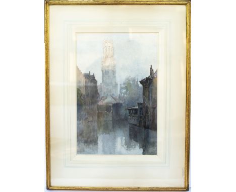 Original watercolour artwork BRUGES, BELGIUM by LNER poster and carriage print artist, Ernest Haslehust RWS. Probable design 