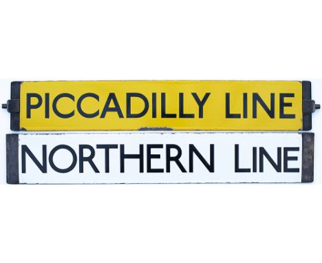 London underground stock enamel destination boards x 2, PICCADILLY LINE and NORTHERN LINE. Both are in very good condition wi