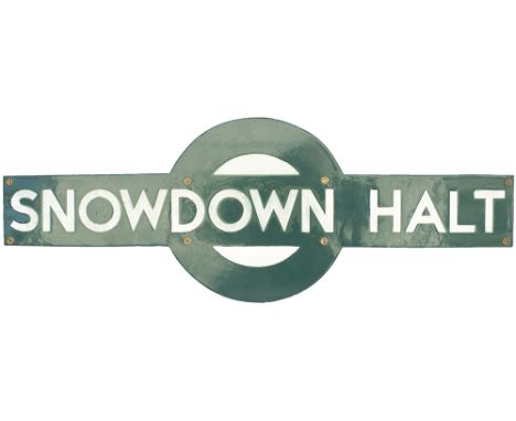 Southern Railway enamel target station sign SNOWDOWN HALT from the former South Eastern &amp; Chatham Railway station between