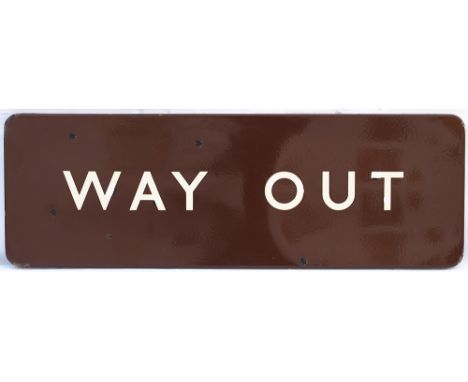 BR(W) FF enamel railway sign WAY OUT. In good condition with a few face chip repairs. Measures 36in x 12in.