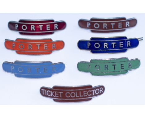 A collection of 7 BR Totem Cap badges to include; All six regions PORTER  all  chrome with makers name J R Gaunt London on th
