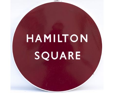 BR(M) enamel station Roundel sign FF HAMILTON SQUARE from the former Mersey Railway station on the Birkenhead side of the Mer