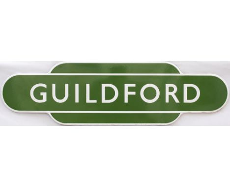 Totem BR(S) FF light green GUILDFORD from the former London &amp; South Western Railway station between Woking and Godalming.