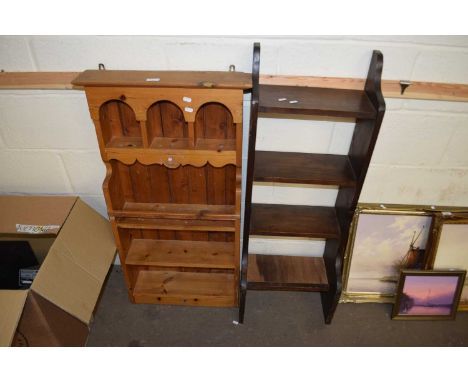 TWO SMALL STAINED PINE SHELF UNITS