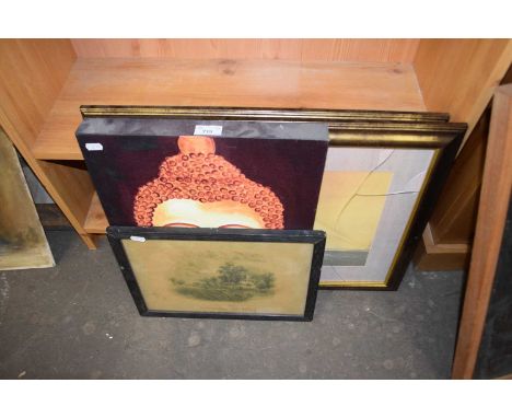 MIXED LOT: COLOURED PRINT OF A BUDDHA, SHIPPING PRINTS AND A FURTHER PRINT OF SHERINGHAM, NORFOLK (4)