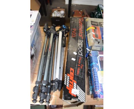 THREE VARIOUS CAMERA TRIPODS TO INCLUDE CENTON