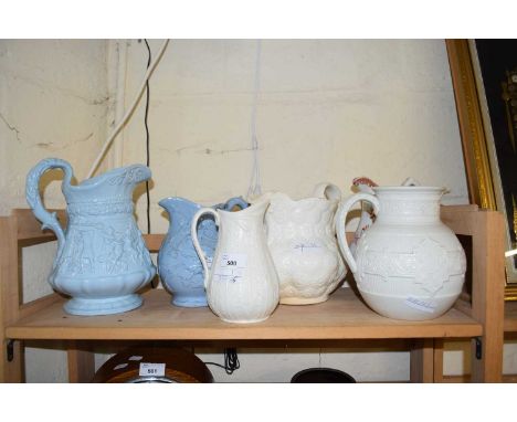MIXED LOT: VARIOUS VICTORIAN JUGS TO INCLUDE RIDGWAY AND OTHERS
