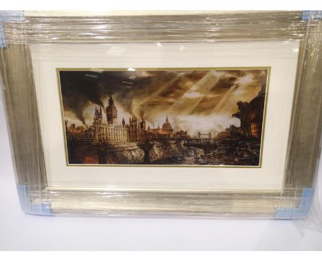 Contemporary impressionists print of London Blitz 59 x 29 cm, This lot is not available for in-house P&amp;P. 