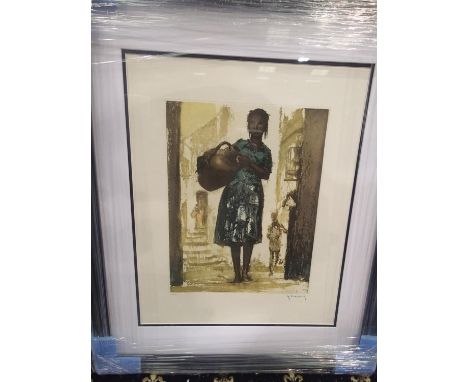 Signed limited edition print Roger Hebbelinck (1912-1988) The Water Carrier 33 x 43 cm. This lot is not available for in-hous