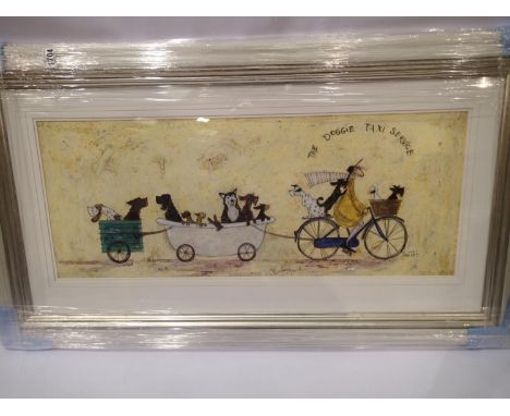 Contemporary impressionists print of "The Doggie Taxi Service" by Sam Toft 85 x 34 cm, This lot is not available for in-house