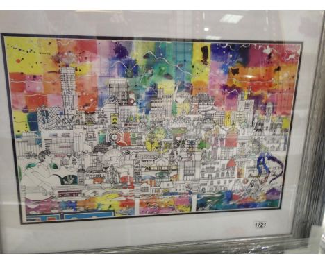 Contemporary impressionists print of Colorful Manchester view 65 x 42 cm, This lot is not available for in-house P&amp;P. 