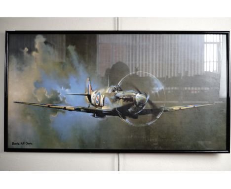 Barrie A F Clark,  'Spitfire', a Vickers Supermarine Spitfire Vb of 243 Squadron, offset lithograph, in black pencil frame un