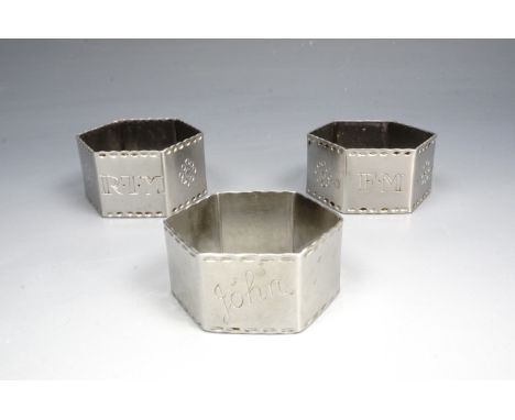 Three Keswick School of Industrial Art Staybright napkin rings