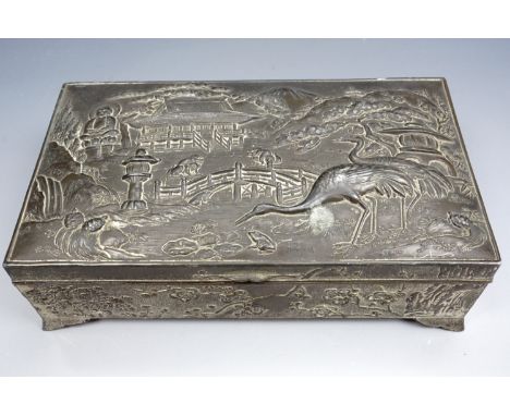 An early 20th Century Japanese electroplate table box together with a pair of Art Deco influenced electroplate novelty knife 