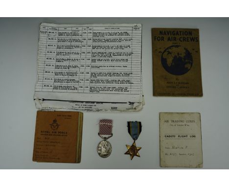 A 1940s RAF Service and Release book, together with related documents, an aircrew navigation manual and facsimile medals