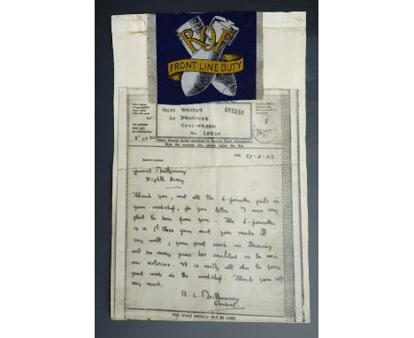 A 1943 British Army V-mail airgraph from Field Marshal Montgomery to a group of munitions workers together with a Royal Ordna