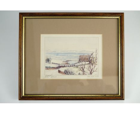 J E Rome (early 20th Century, Carlisle) "The Old Port", Port Carlisle, offset lithograph, pencil signed, in later card mount 