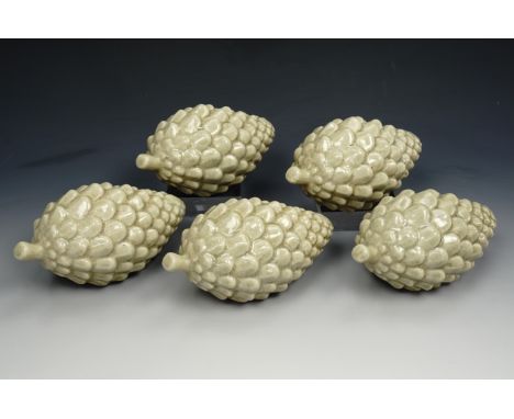 Five ornamental glazed ceramic pine cones, 16 cm long