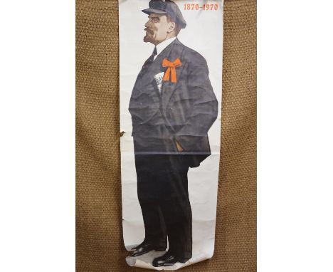 Two late 20th century Russian posters of Lenin, one a portrait and the second a full length life size poster with '1870-1970'