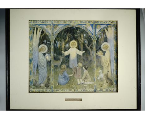 After Margaret Tarrant"All Things Bright and Beautiful", a lithographic religious nursery print, circa 1930, (frame a/f), 72 