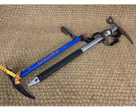 A Glencoe ice axe together with a Munro by Grivel ice axe, largest 65 cm