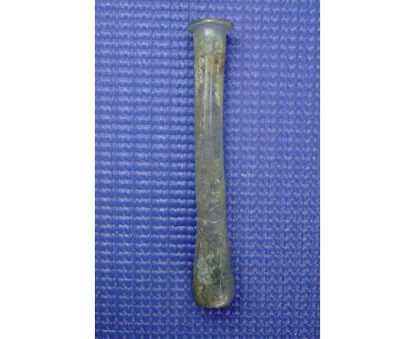 An Ancient Roman iridescent glass 'lacrymatory' bottle, 1st - 3rd C CE, 12 cm [Purchased from Ancient Art, The Vale, London]