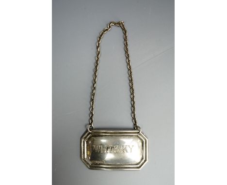 A Regency style silver whisky decanter label, Birmingham, 1998.