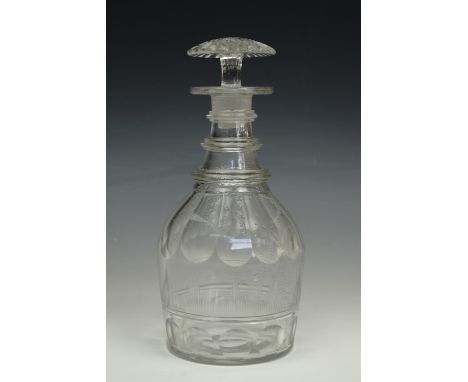 A Georgian Prussian bodied glass decanter, 23 cm