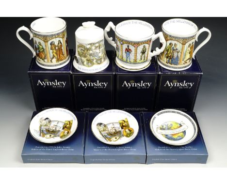 Seven boxed Aynsley 'Millennium' mugs and dishes.