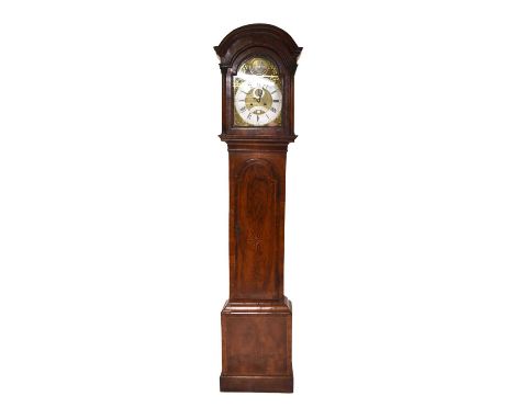 A George III inlaid mahogany brass dial longcase clock The dial signed Thomas Pierce, Bristol The hood with arched top and 3/