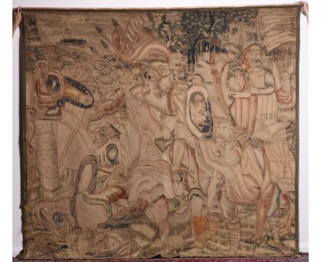 A Franco-Flemish tapestry, probably 17th centuryWorked with a narrative scene in a landscape incorporating various figures, h
