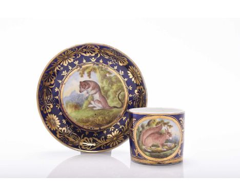 A Coalport 'Animal Service' coffee can and saucer, circa 1800-1805, painted with a 'Squirrel' (red)' to the coffee can and 'T