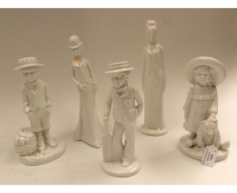 Five Spode white figures, comprising 'Christina', 'Diana', 'Elizabeth', 'Batsman' and Daniel, all by Pauline Shone (5) 