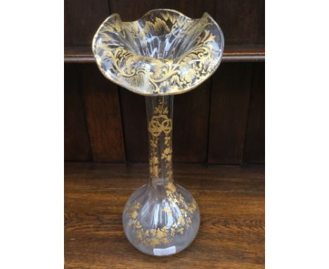 A Jack in the pulpit gilt decorated glass vase, possibly Viennese, bulbous base, approx 40 cm high 