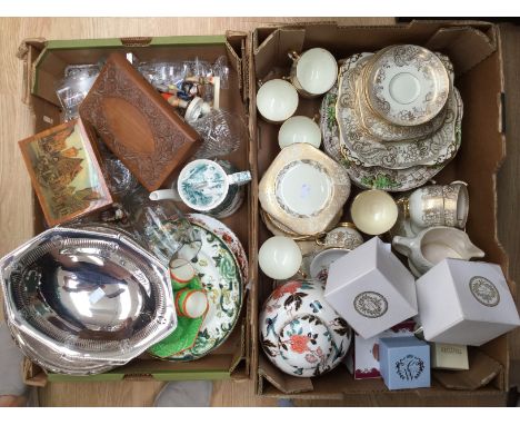 Hummel Gobel figures, Tuscan China tea wares, assorted glassware, & epns etc. (2boxes)