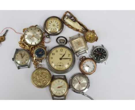 A collection of vintage watches mechanical wind, to include two silver cased fob watches, Moutine, Newmark, Smiths nurses wat