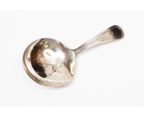 A George III bright-cut engraved silver caddy spoon, London, 1809, approx 0.31ozt 