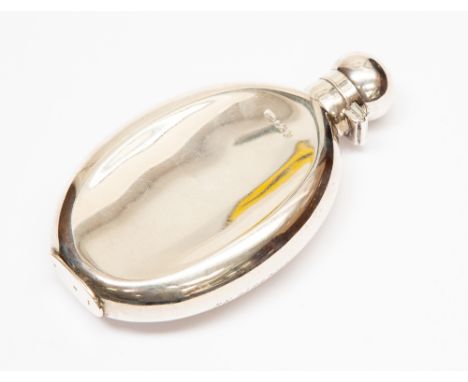 A late Victorian silver plain shaped oval hip flask and cover, James Dixon & Sons, Sheffield, 1896, approx 3.83ozt/119gms