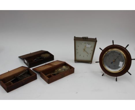 Three boxed sets of scales and a Shortland barometer together with a German 1960s item
