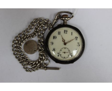 A white metal and niello pocket watch with rose gold inlay cartouche of floral design, marked to inner case Philadelphia 'spi