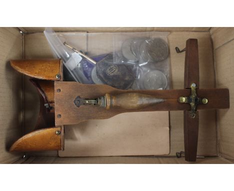 A collectors lot to include a stereoscopic viewer and card, a lorgnette, a miniature purse, a collection of commemorative cro