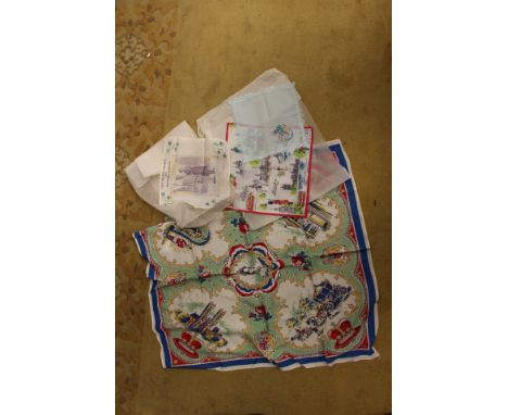 A Cornish Piskine silk handkerchief with lace edging - a London scene silver handkerchief (early 1960s) a very large silk sca