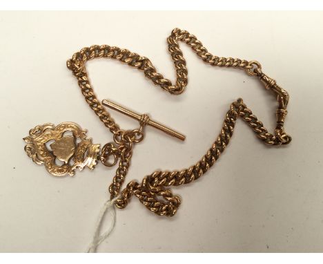 A 9ct gold watch chain with duo clasps and cross bar, together with a 9ct gold medallion, Birmingham, 1912, approx 62.8gms