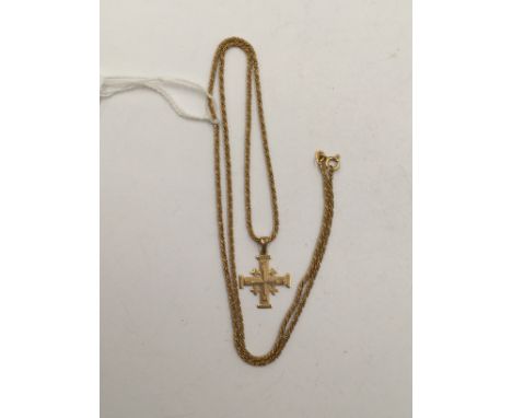 An 18ct gold, fine twisted rope chain and an 18ct cruciform Jerusalem pendant, approx 11.8gms